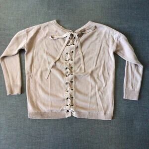 Express Ladies Sweater Sz M Tan Tie Down Back Cotton Long Sleeves